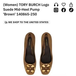 NEW Tory burch suede mid heel pump BROWN